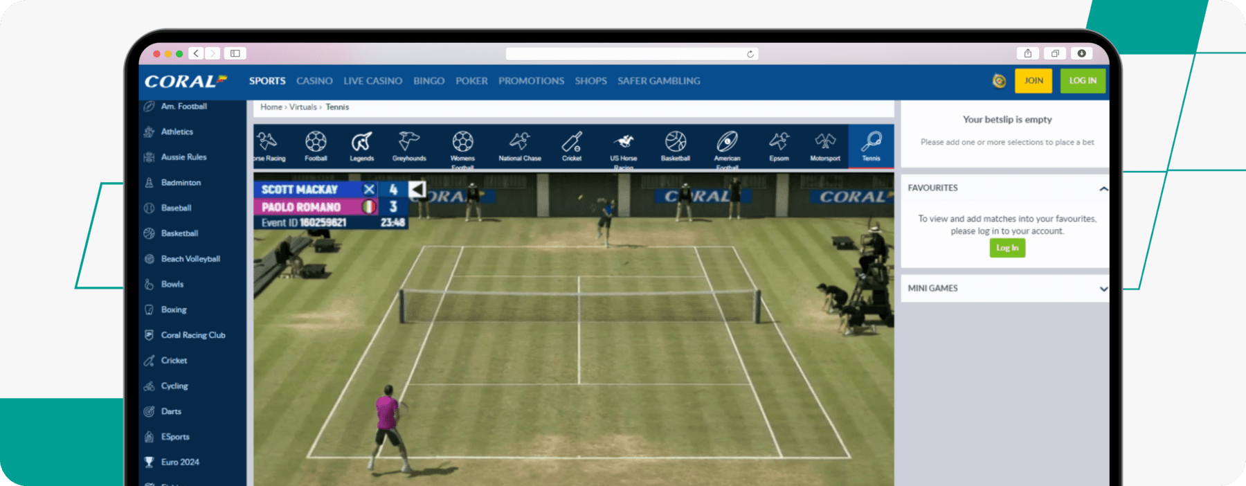 coral tennis virtual betting desktop screenshot