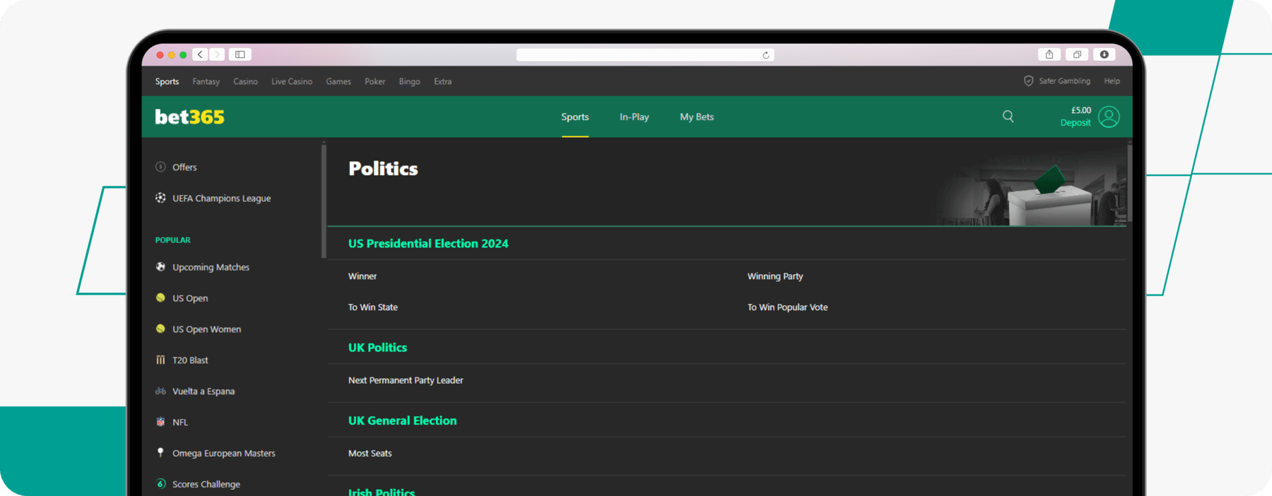 desktop Screenshot of bet365 Politics Page